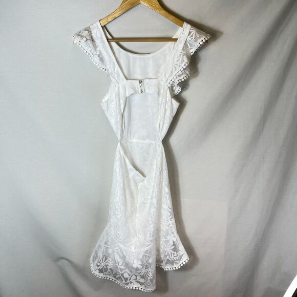 Hello Molly White Pinafore Floral Mesh Lace Open Back Mini Dress Size S - Picture 12 of 16